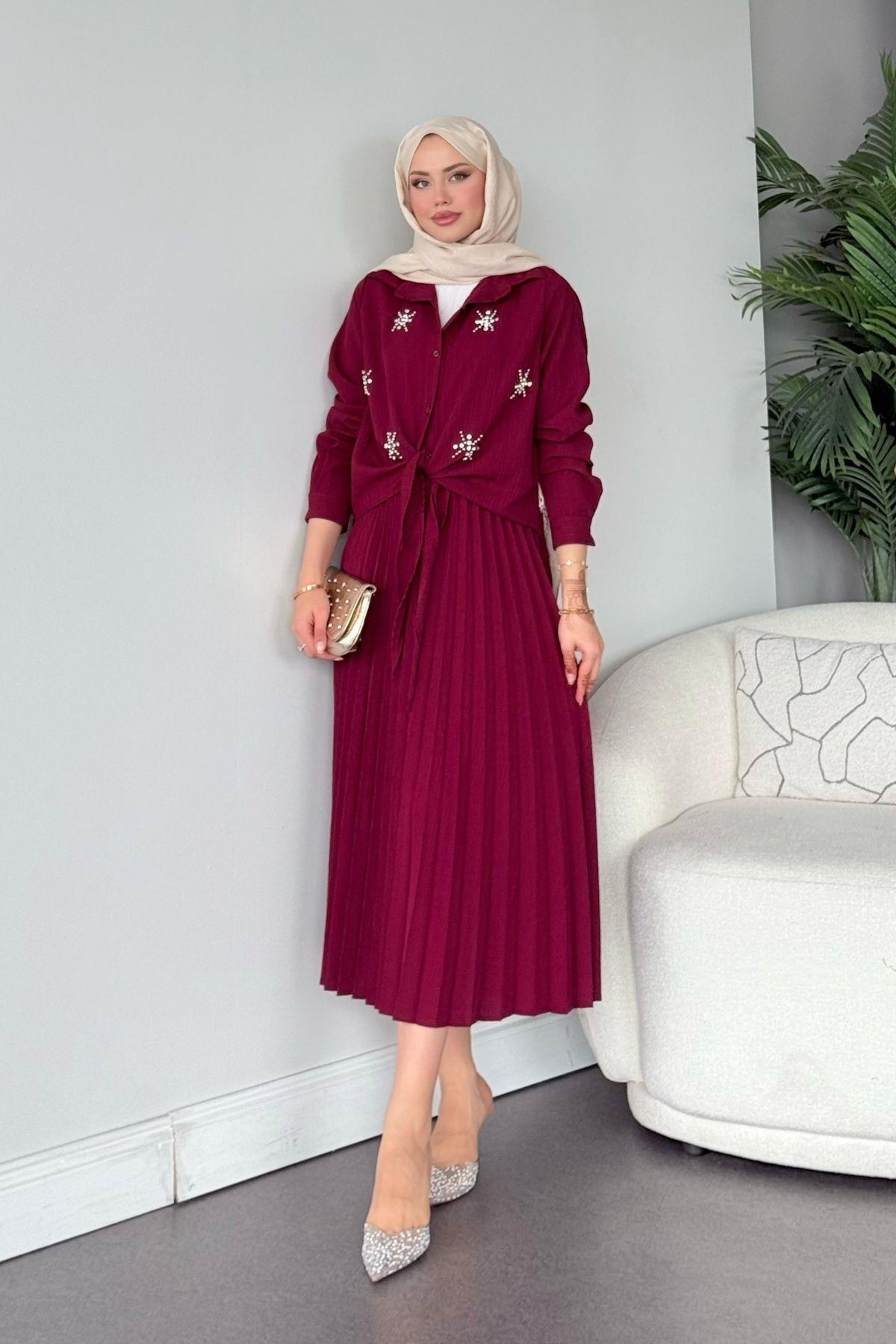 Yıldız Etekli Takım Bordo, Fiyatları Yıldız Etekli Takım Bordo- Haza Moda 