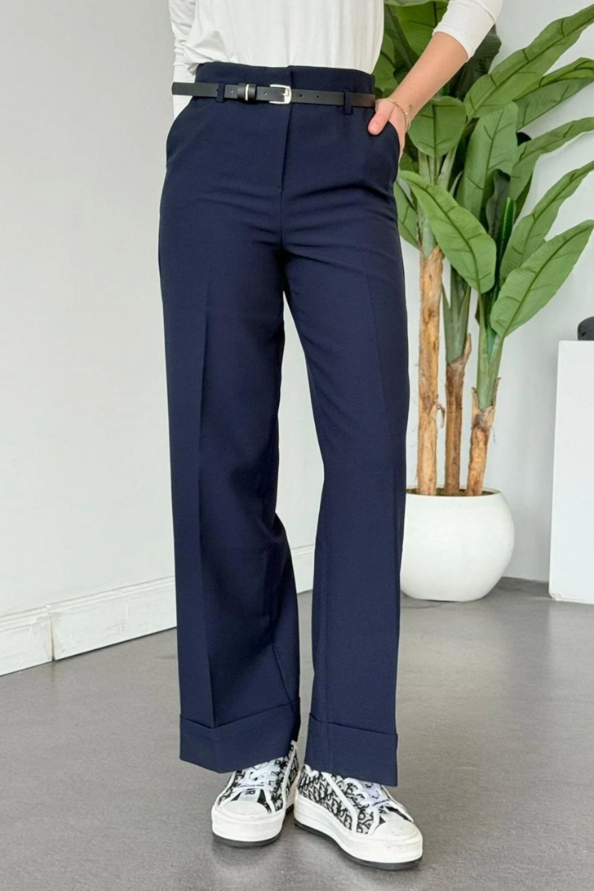 Yks Bel Kemerli Pantolon Lacivert, Fiyatları Yks Bel Kemerli Pantolon Lacivert | Haza Moda