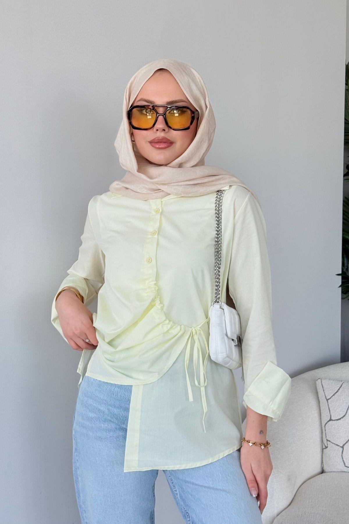 Yüsra Gömlek Limon Sarısı, Fiyatları Yüsra Gömlek Limon sarısı- Haza Moda
