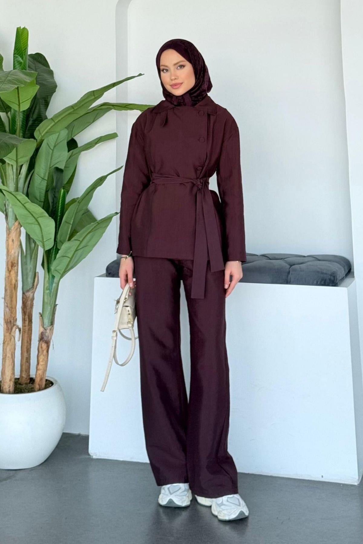 Zahra Pantolonlu Takım Mürdüm, Fiyatları 
