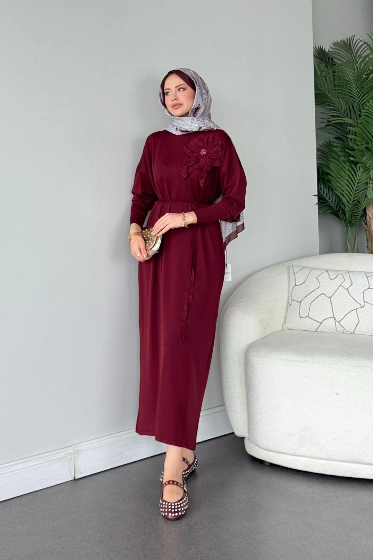 Zambak Merserize Elbise Bordo, Fiyatları Zambak Merserize Elbise Bordo- Haza Moda 