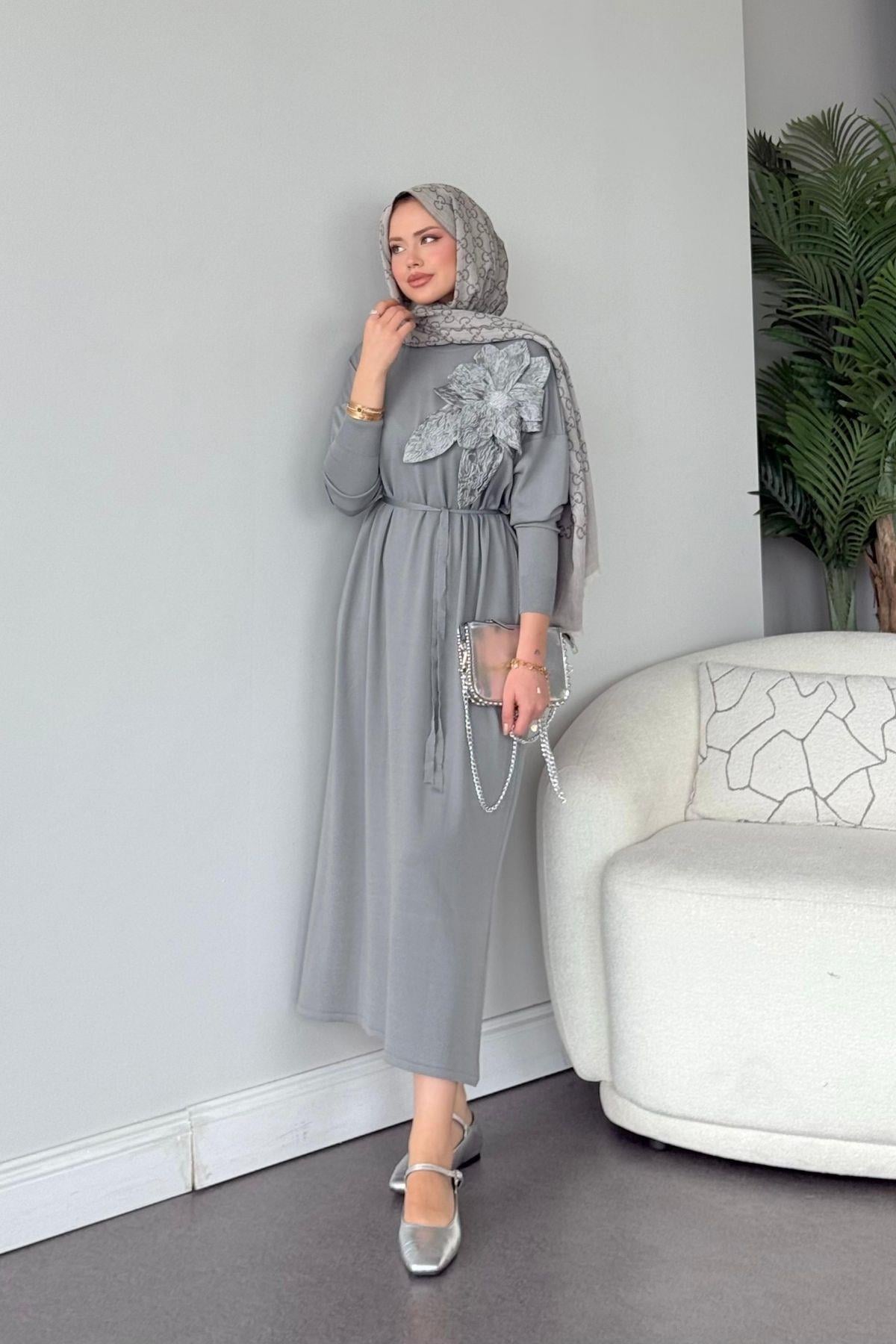 Zambak Merserize Elbise Gri, Fiyatları Zambak Merserize Elbise Gri- Haza Moda 