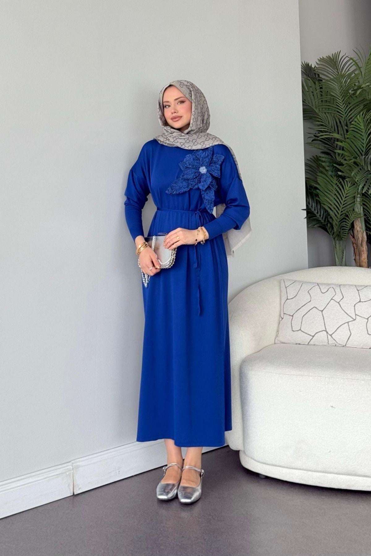 Zambak Merserize Elbise Saks, Fiyatları Zambak Merserize Elbise Saks- Haza Moda 