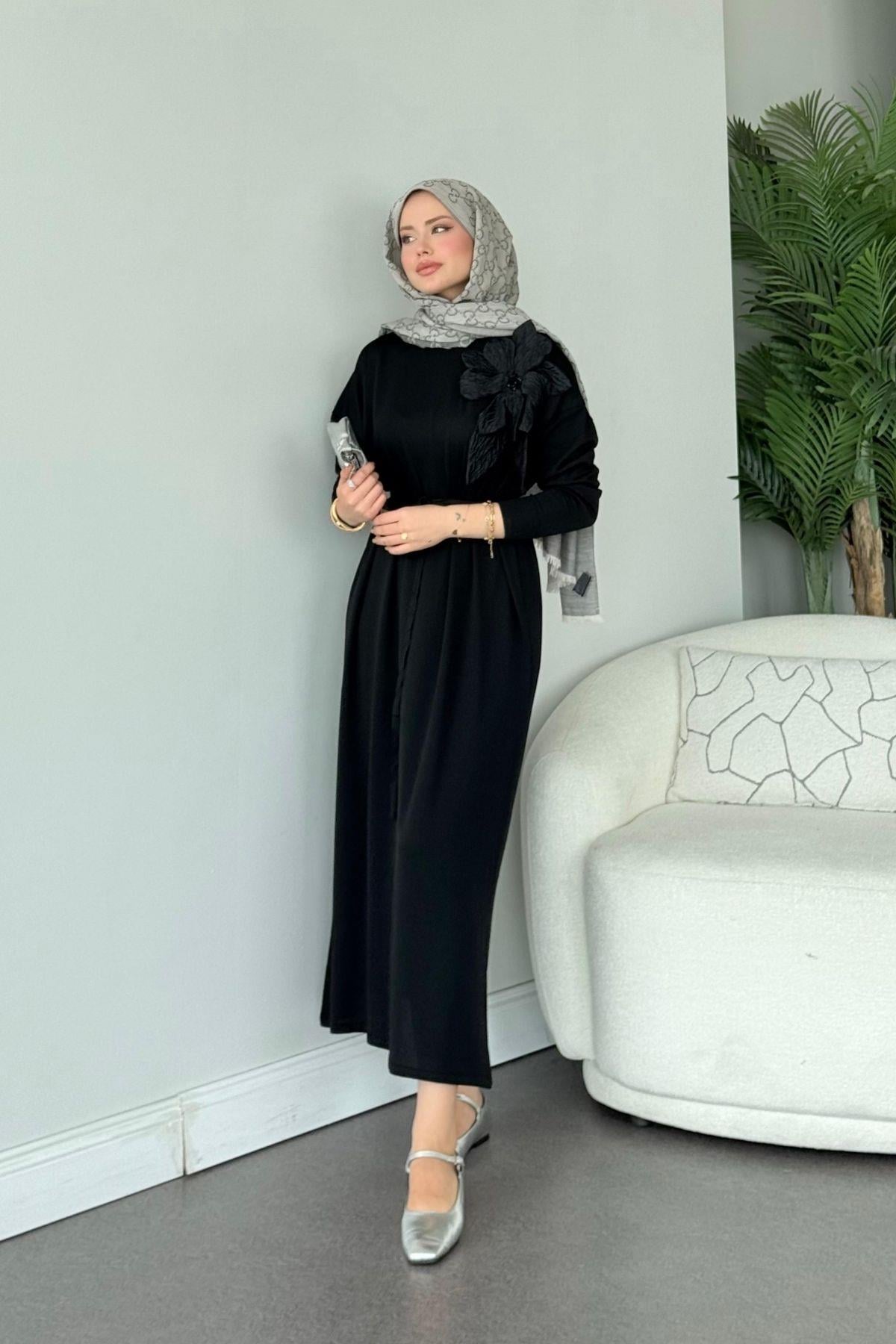 Zambak Merserize Elbise Siyah, Fiyatları Zambak Merserize Elbise Siyah- Haza Moda 