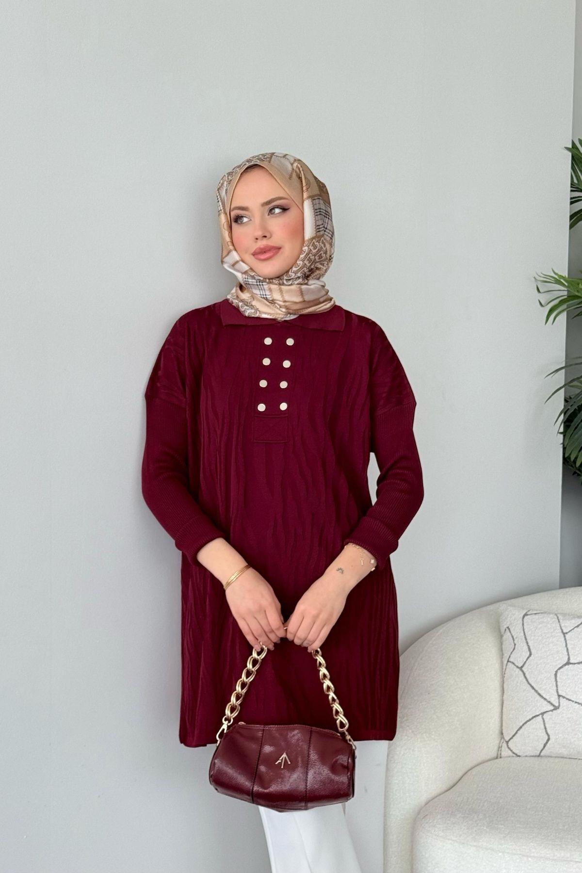 Zebra Desen Merserize Tunik Bordo, Fiyatları Zebra Desen Merserize Tunik Bordo - Haza Moda 