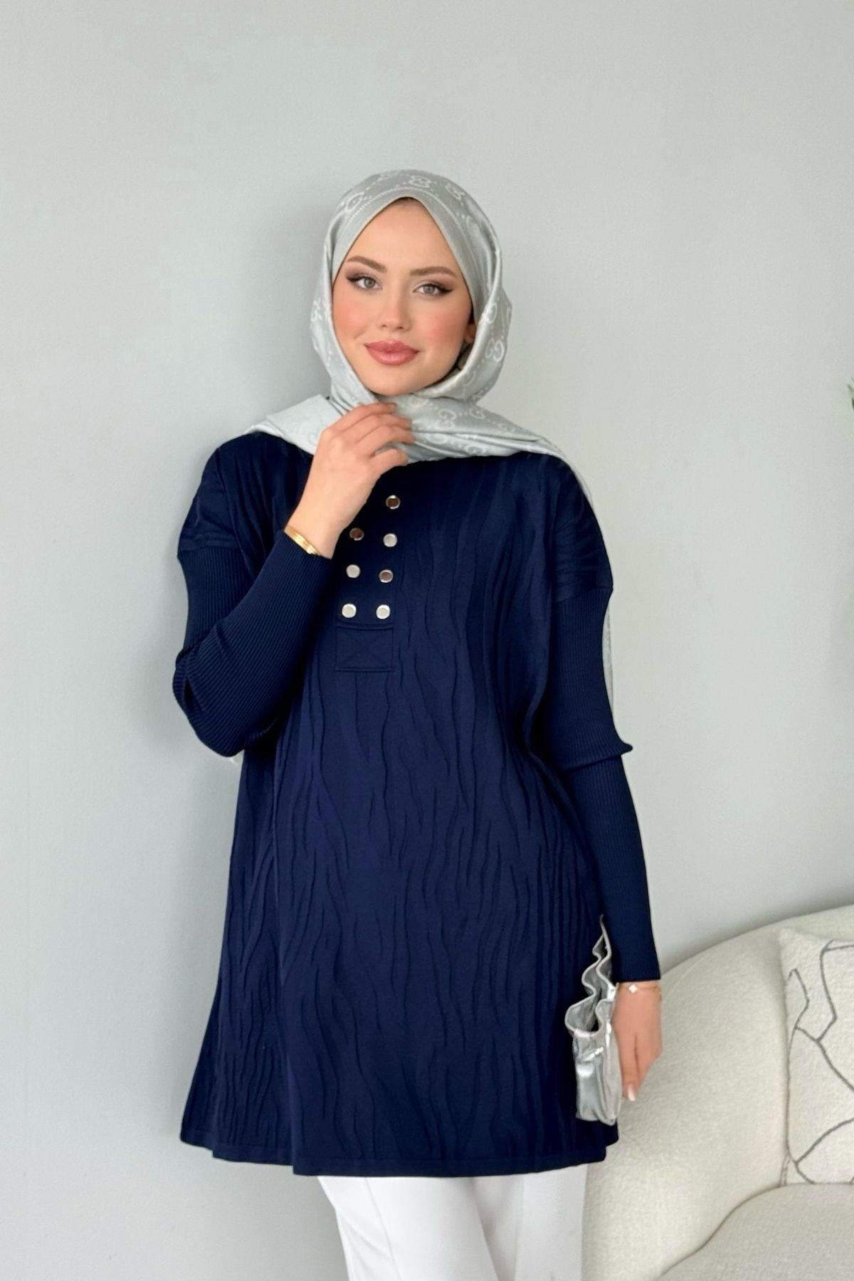 Zebra Desen Merserize Tunik Lacivert, Fiyatları Zebra Desen Merserize Tunik Lacivert- Haza Moda 