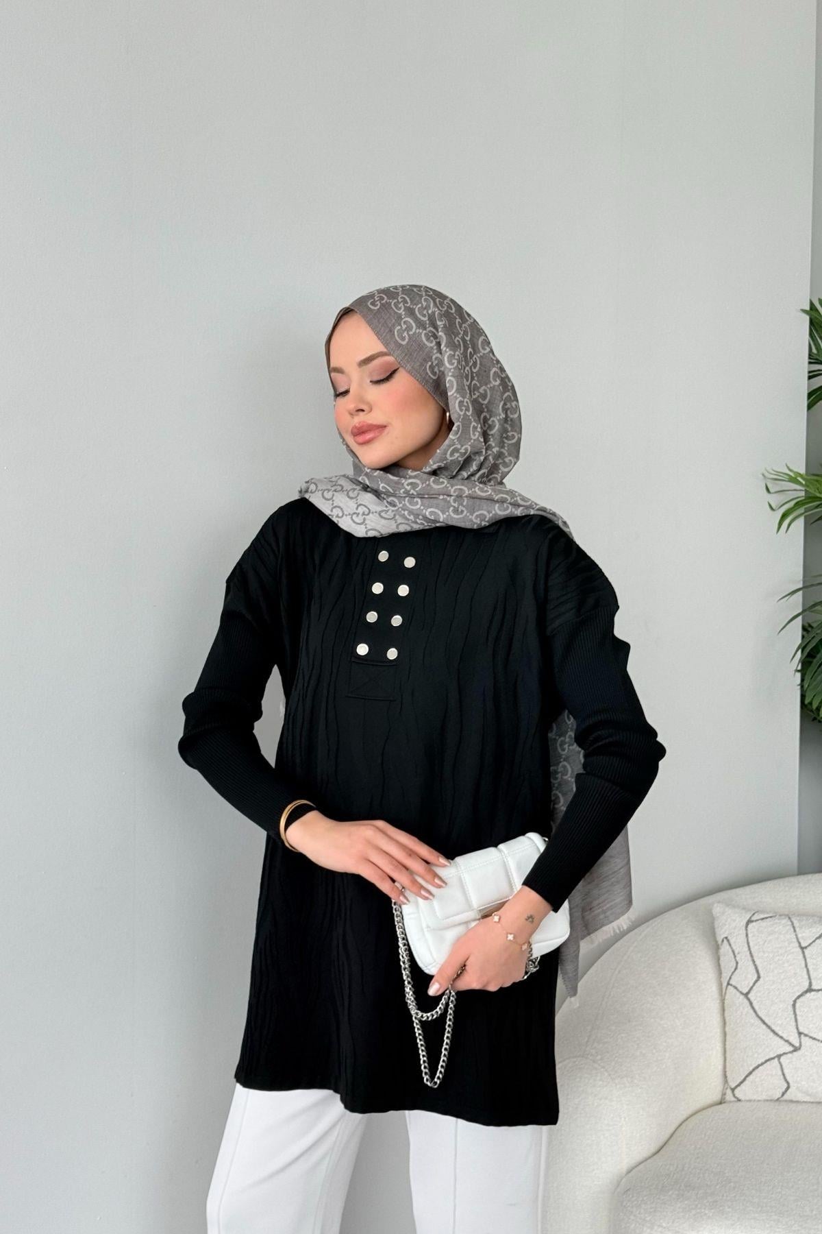 Zebra Desen Merserize Tunik Siyah, Fiyatları Zebra Desen Merserize Tunik Siyah- Haza Moda 