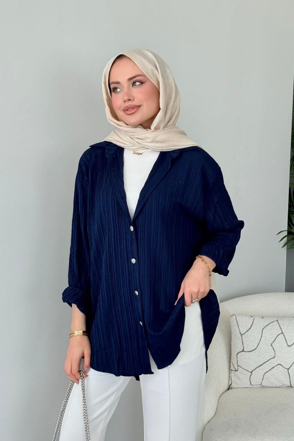 Zelal Gömlek Lacivert, Fiyatları Zelal Gömlek Lacivert - Haza Moda 