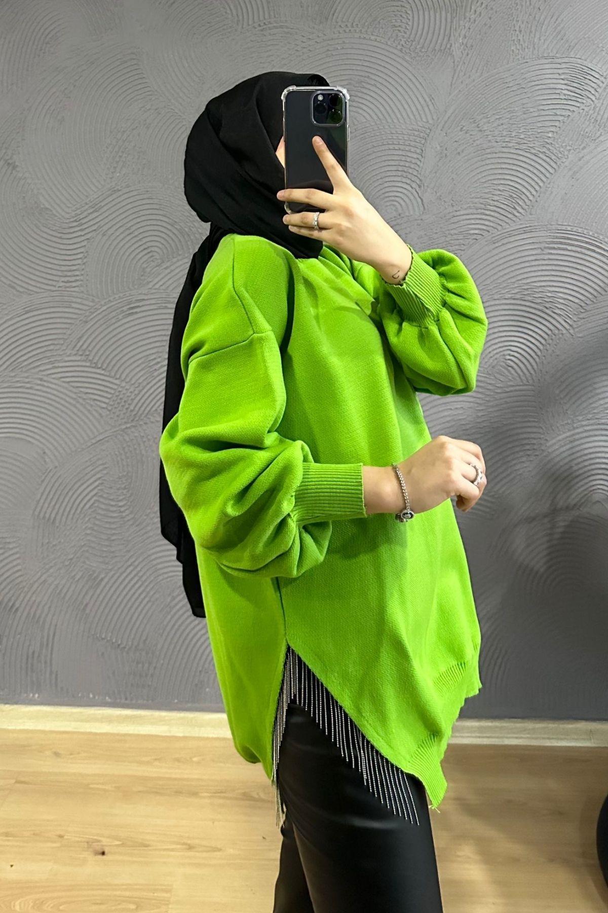 سترة تريكو سلسلة الفستق الأخضر