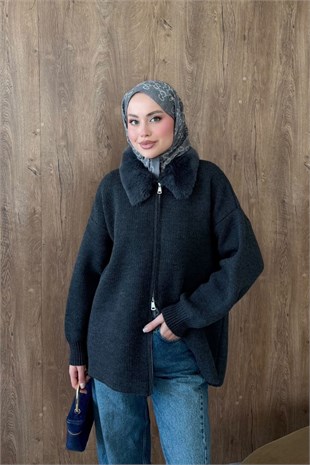 Afrodit Kürk Yaka Hırka Füme, Fiyatları 
