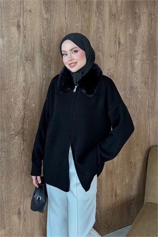 Afrodit Kürk Yaka Hırka Siyah, Fiyatları Afrodit Kürk Yaka Hırka Siyah | Haza Moda