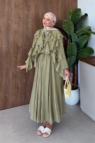 Angelina Fırfırlı Etekli Takım Yağ Yeşili, Fiyatları 