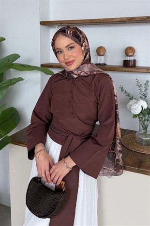Bağlamalı Yarım Gömlek Acı Kahve, Fiyatları Bağlamalı Yarım Gömlek Acıkahve - Haza Moda 
