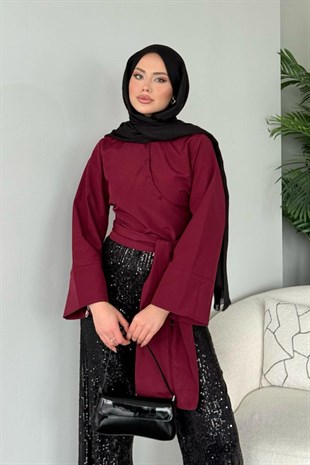 Bağlamalı Yarım Gömlek Bordo, Fiyatları 