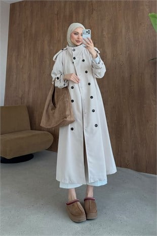 Gökşin Düğmeli Trençkot Bej, Fiyatları Gökşin Düğmeli Trençkot Bej | Haza Moda