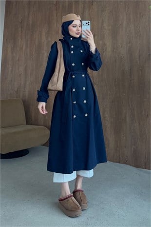 Gökşin Düğmeli Trençkot Lacivert, Fiyatları Gökşin Düğmeli Trençkot Lacivert | Haza Moda