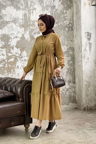Katkat Cotton Elbise Camel – Haza Moda | Tesettür Giyim