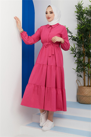 Katkat Cotton Elbise-PEMBE, Fiyatları Tesettür İndirimli Triko Kazak 