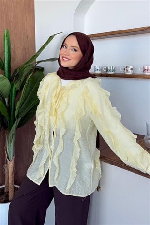 Momo Fırfırlı Tasarım Bluz Sarı, Fiyatları Momo Fırfırlı Tasarım Bluz Sarı | Haza Moda