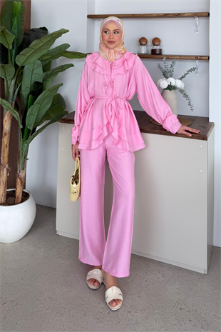 Nare Fırfır Detaylı Takım Pembe, Fiyatları 