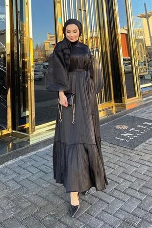Tül Balon Kol Elbise Siyah – Haza Moda | Tesettür Giyim