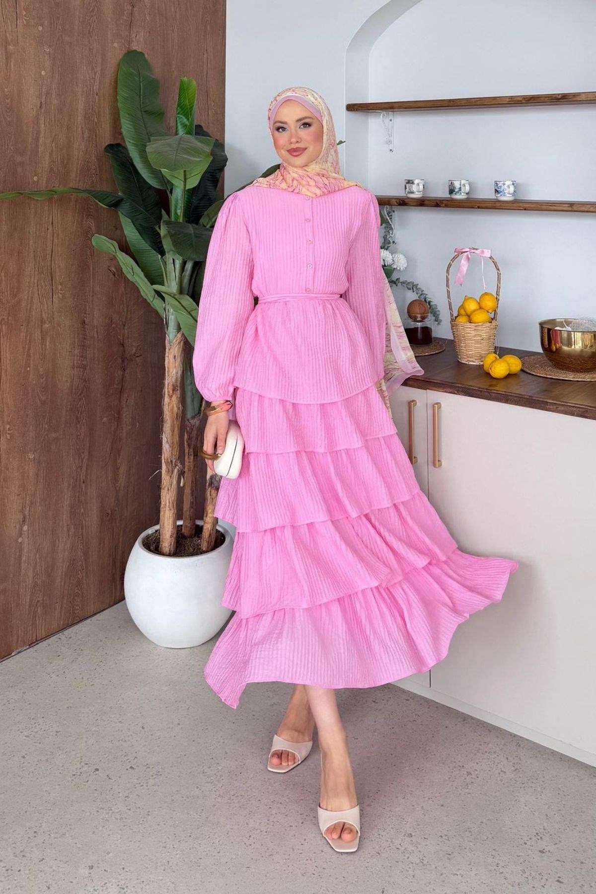 Pink rate様 Beren Kat Kat Elbise Pembe | Haza Moda
