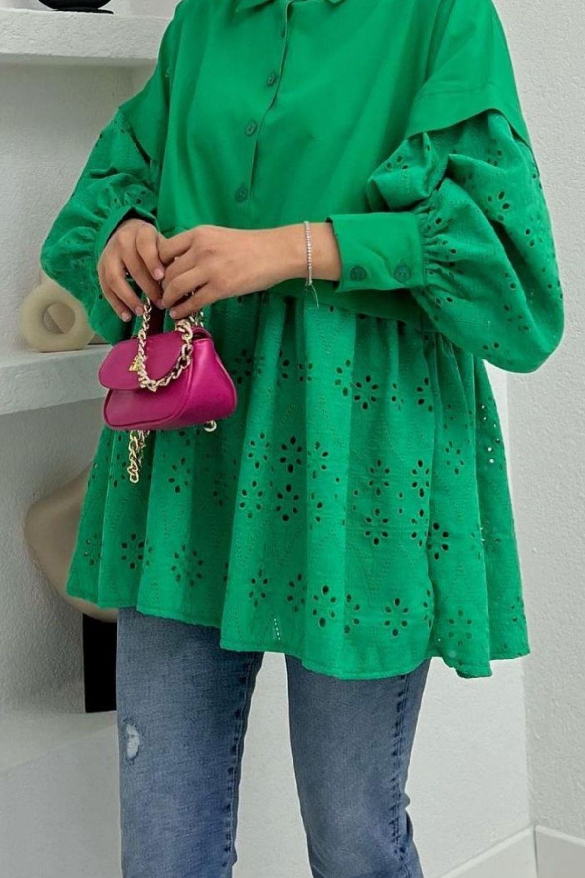 Fisto Gömlek Yeşil – Haza Moda | Tesettür Giyim