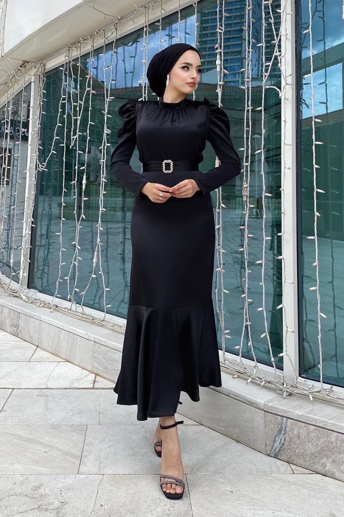 Karpuz Kol Abiye Siyah – Haza Moda | Tesettür Giyim