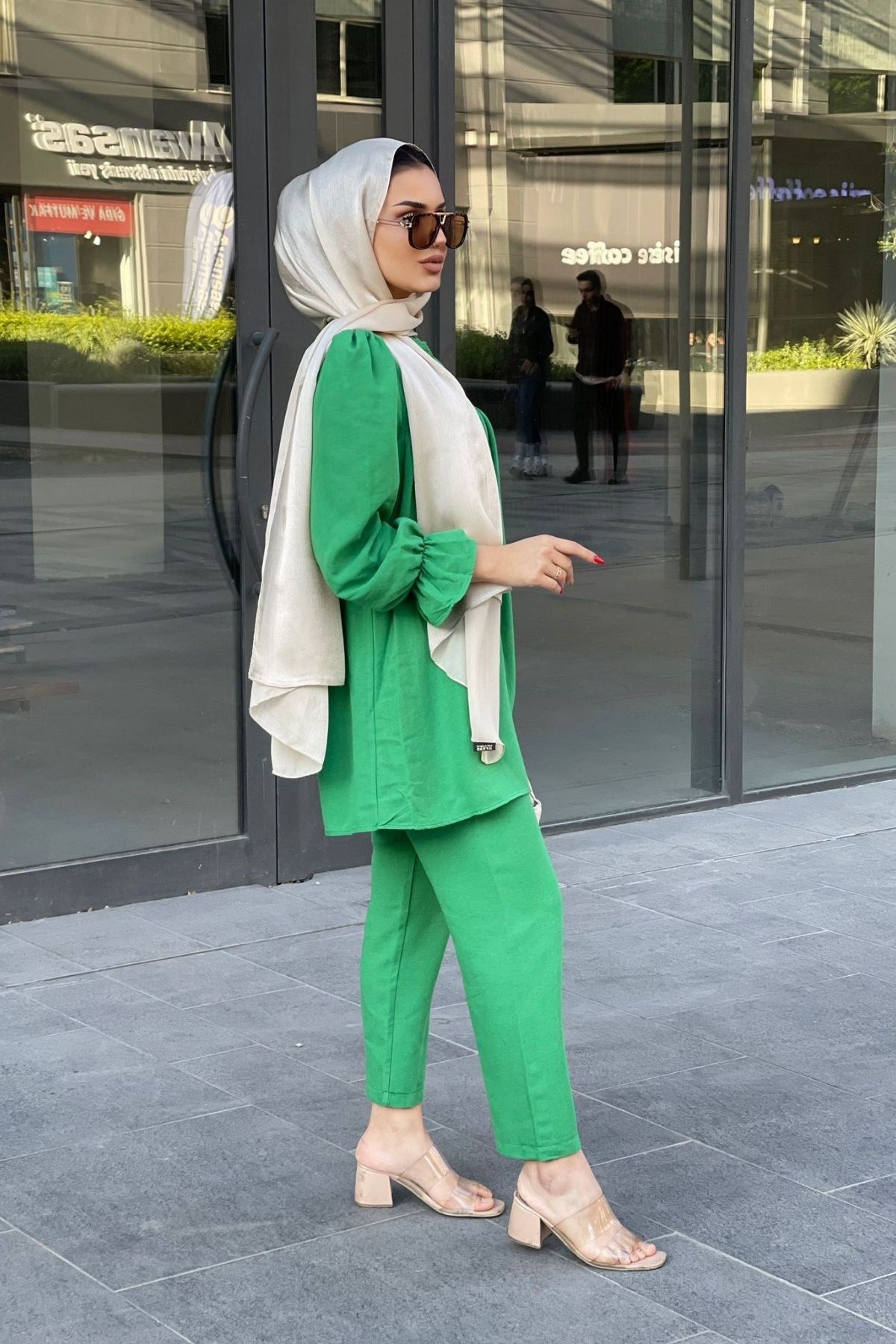 Keten Takım Yeşil – Haza Moda | Tesettür Giyim