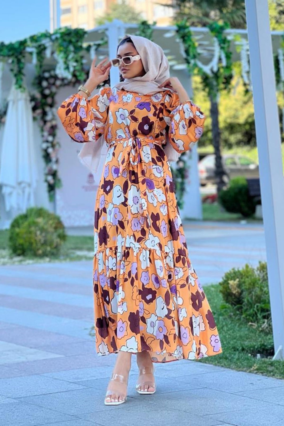 Papatya Elbise Oranj – Haza Moda | Tesettür Giyim