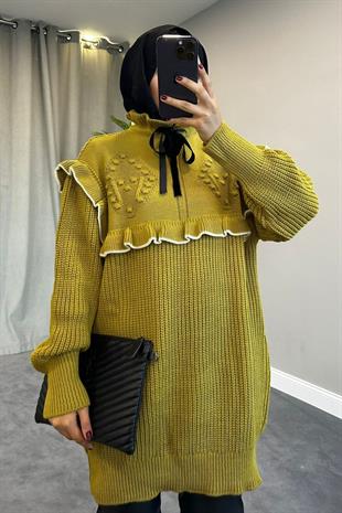 Beyzade Triko Kazak Yağyeşili – Haza Moda | Tesettür Giyim