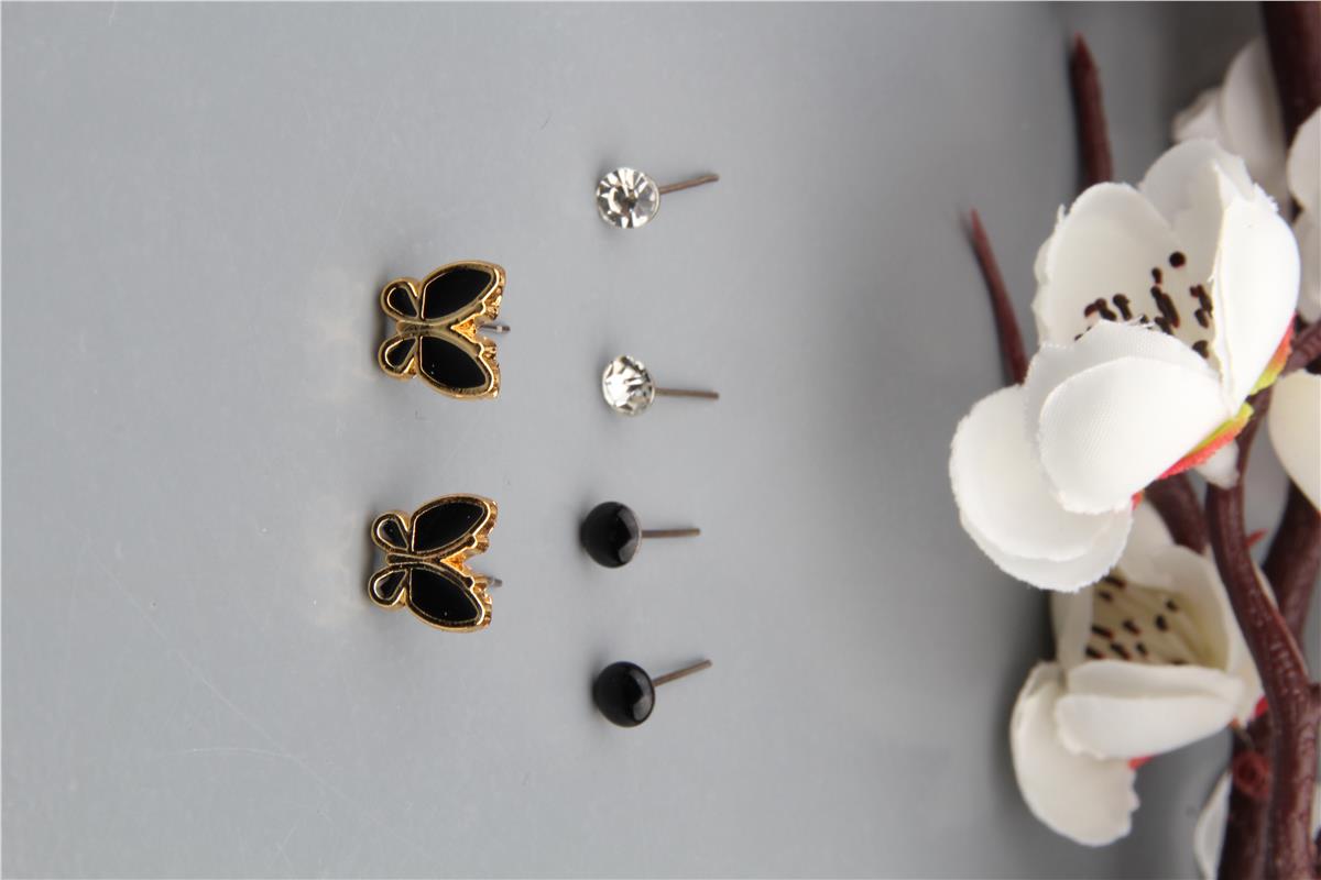 6 Lı Siyah Kelebek Küpe Seti