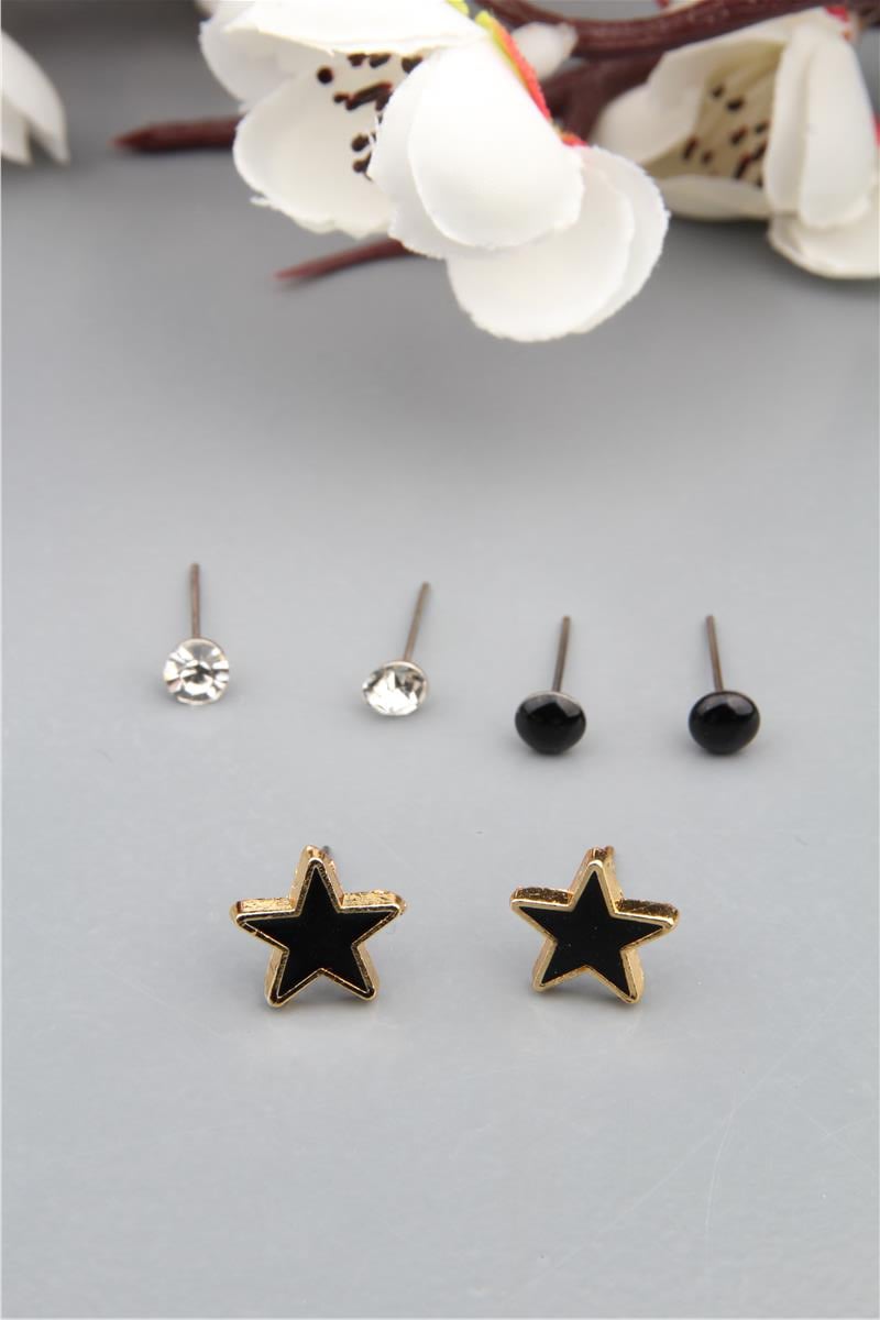 6 Lı Siyah Yıldız Küpe Seti