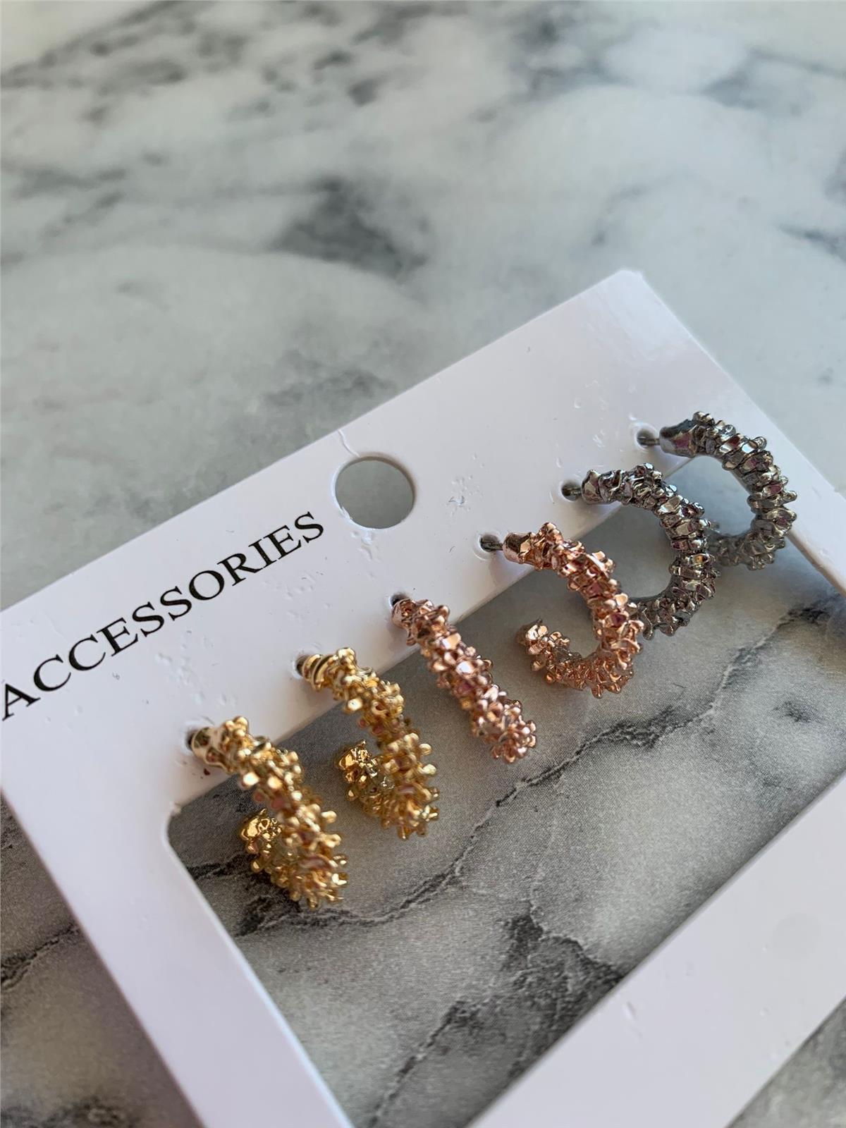 6 Lı Üç Renk Halka Küpe Seti