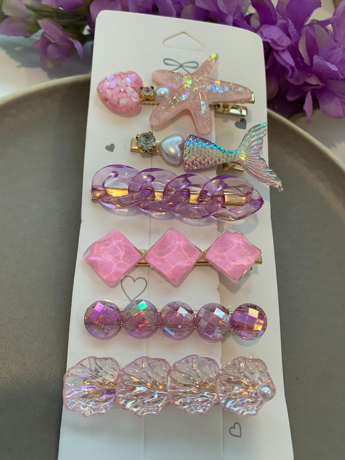 6lı Deniz Yıldızı Balık Kuyruğu Pembe Toka Seti