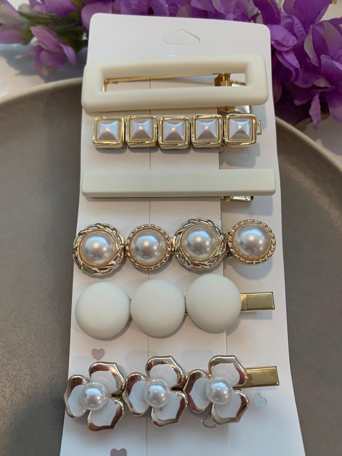 6lı Ekru İncili Toka Seti