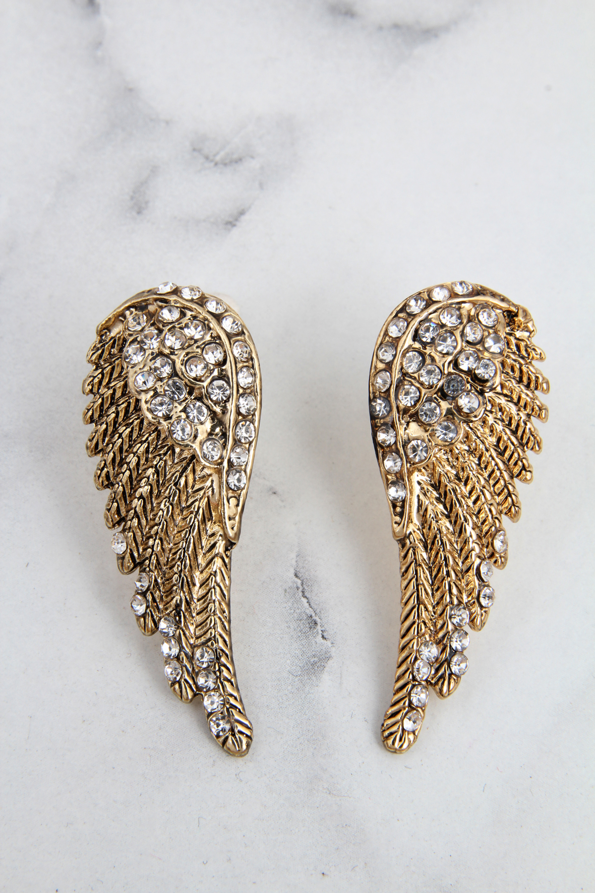 Antik Gold Taşlı Kanat Küpe