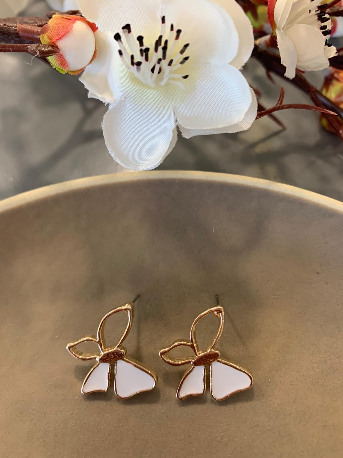 Beyaz Gold Kelebek Küpe