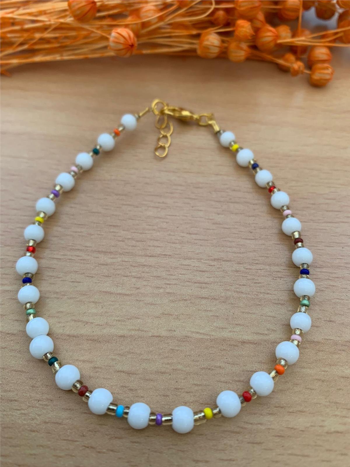 Beyaz Renkli Kum Boncuklu Halhal