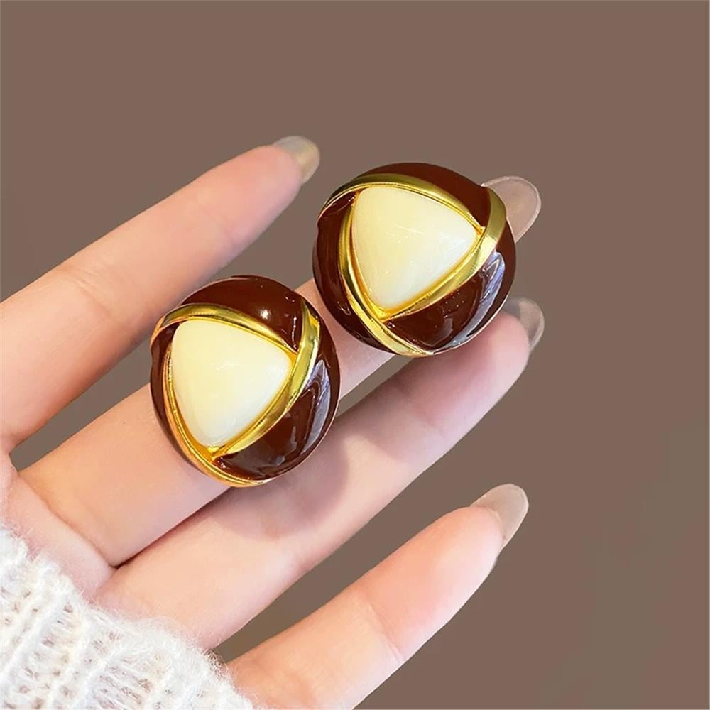 Bordo Mineli Krem Taşlı Vintage Küpe