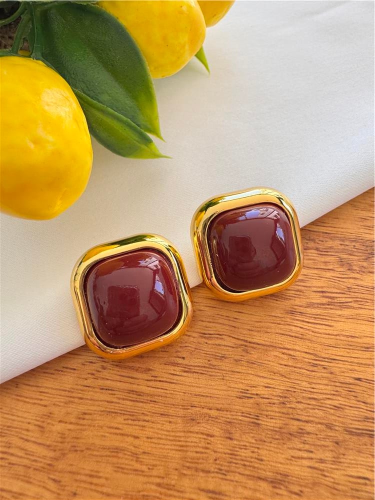 Bordo Vintage Kare Küpe
