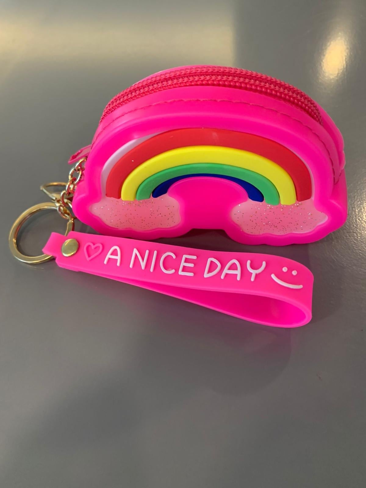 Fuşya Gökkuşağı Mini Çanta Aksesuar Cüzdan