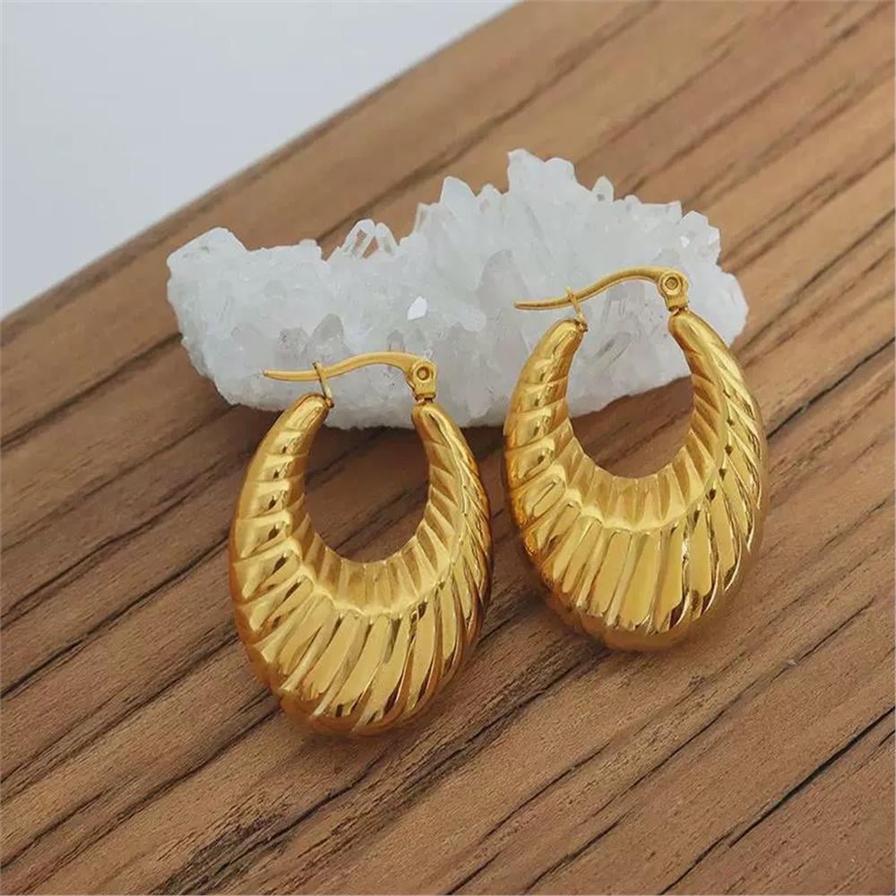 Gold Çelik Vintage Oval Halka Küpe