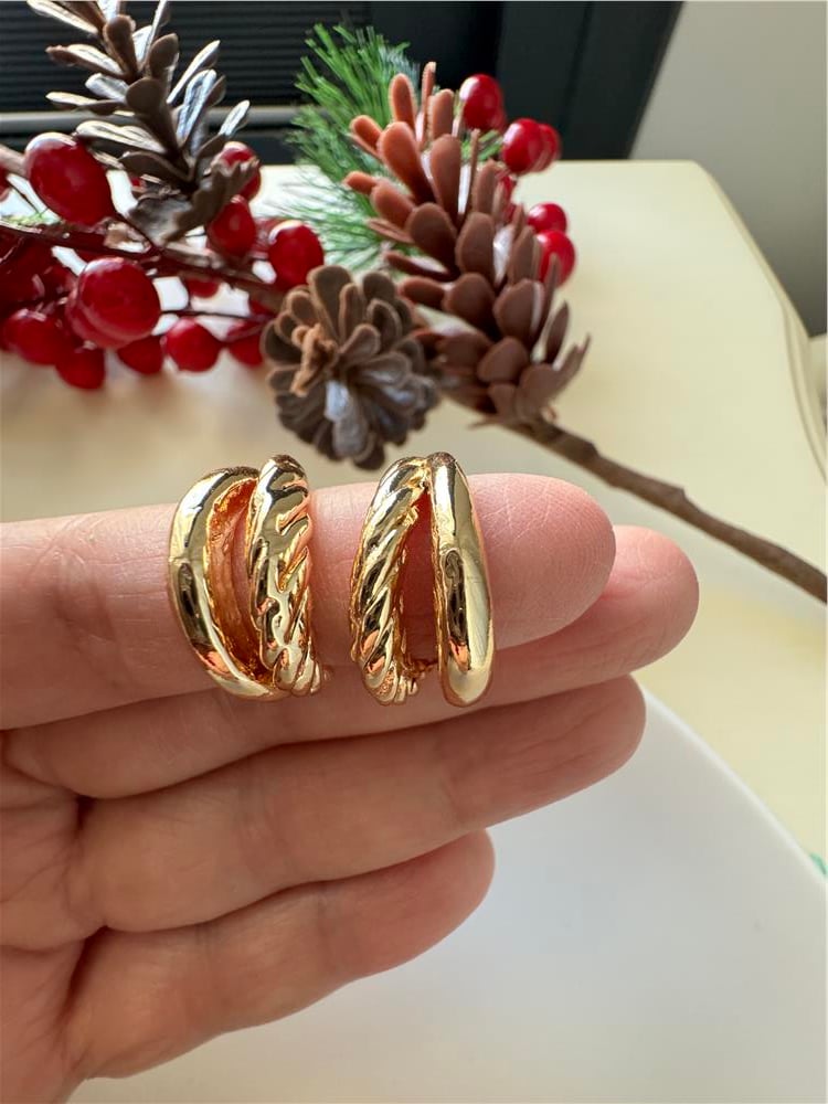 Gold Çiftli Halka Küpe