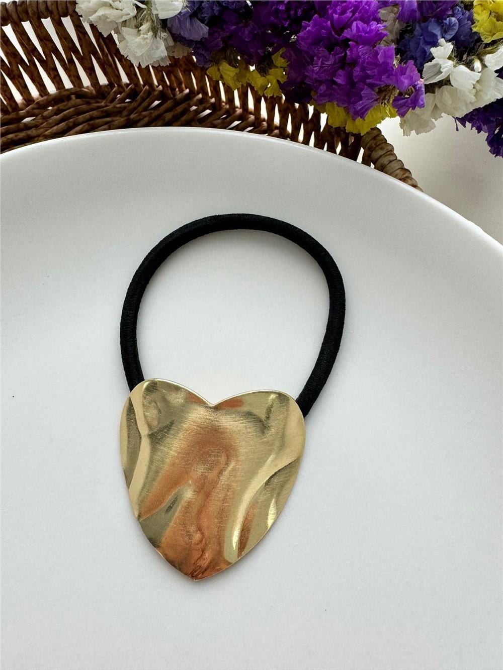 Gold Dokulu Kalp Metal ve Lastik Toka