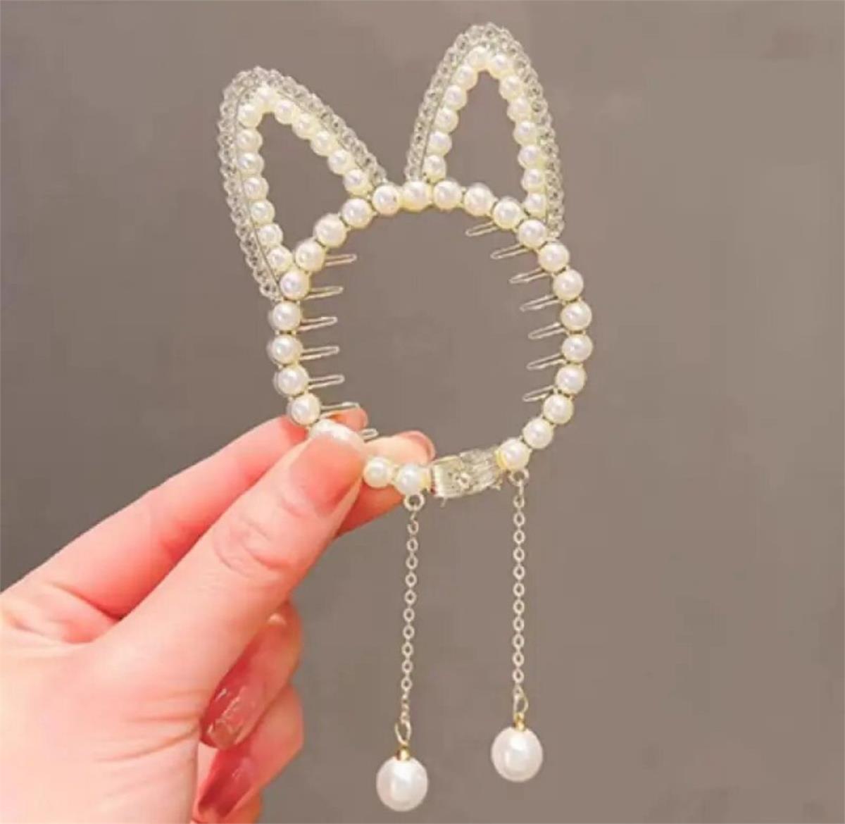 Gold İncili Kedi Topuz Tokası