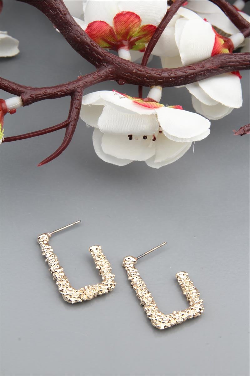 Gold Köşeli Dokulu Halka Küpe