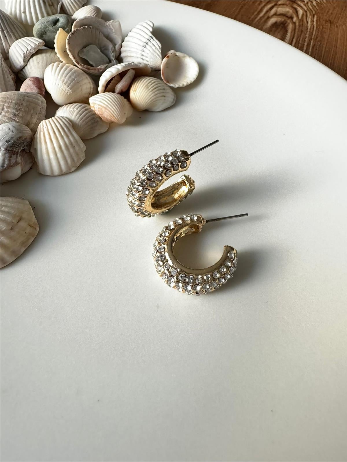 Gold Kristalli Halka Küpe