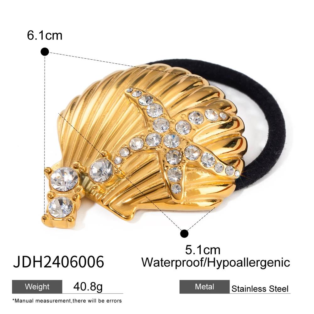 Gold Taşlı Midye ve Deniz Yıldızlı Büyük Lastik Toka