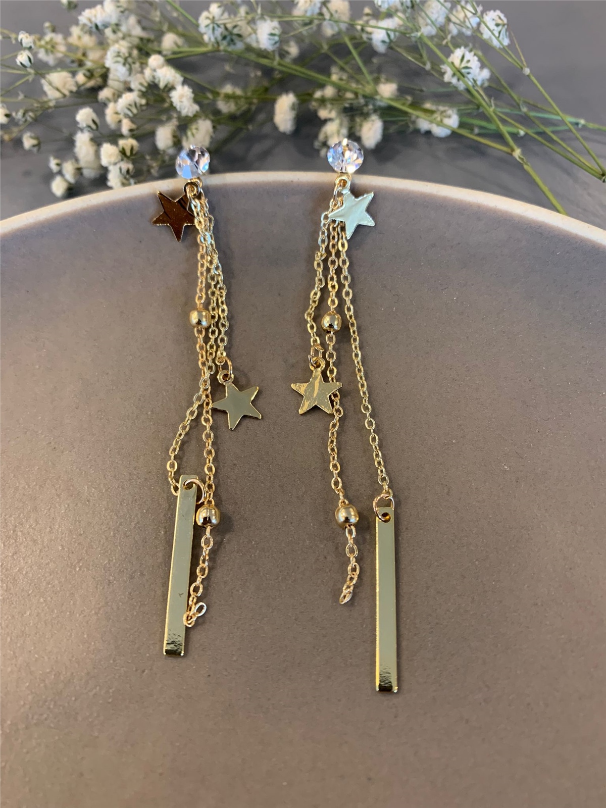 Gold Yıldız ve Çubuk Sallantılı Küpe